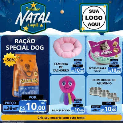 Modelo de Rede Social para Feed Facebook com o tema O Melhor Natal É Aqui! para Pet Shop