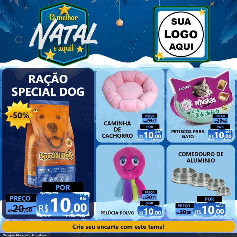 Modelo de Rede Social para Feed Facebook com o tema O Melhor Natal É Aqui! para Pet Shop
