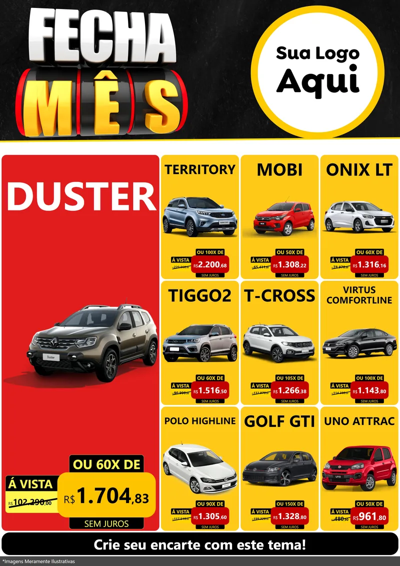 Modelo de Encarte para Encarte A4 Vertical com o tema Fecha Mês para Concessionaria de Carros