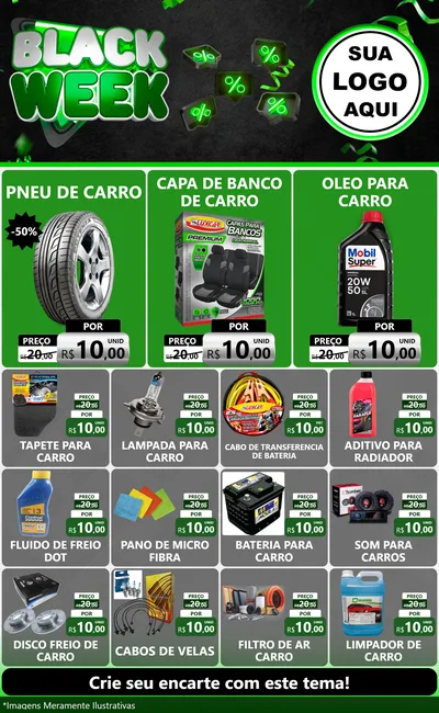 Modelo de Encarte para Encarte Grande com o tema Black Week para Auto peças