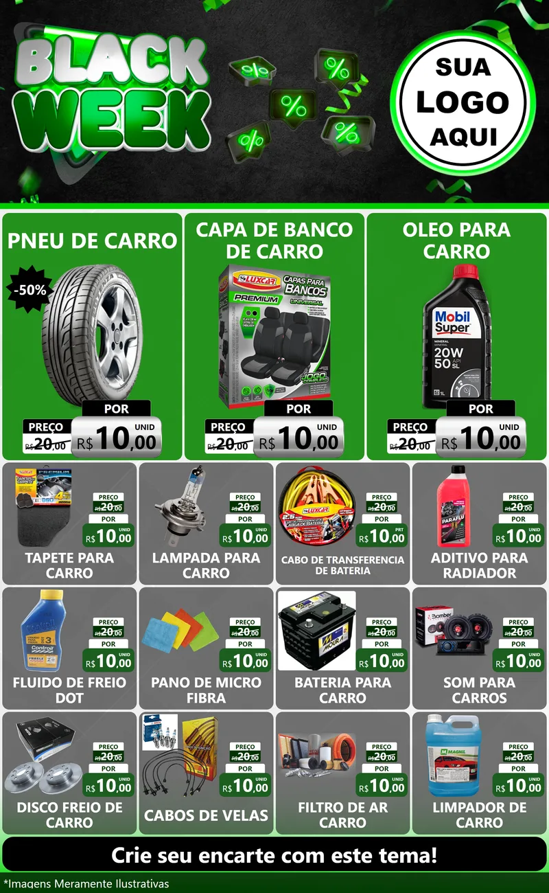 Modelo de Encarte para Encarte Grande com o tema Black Week para Auto peças