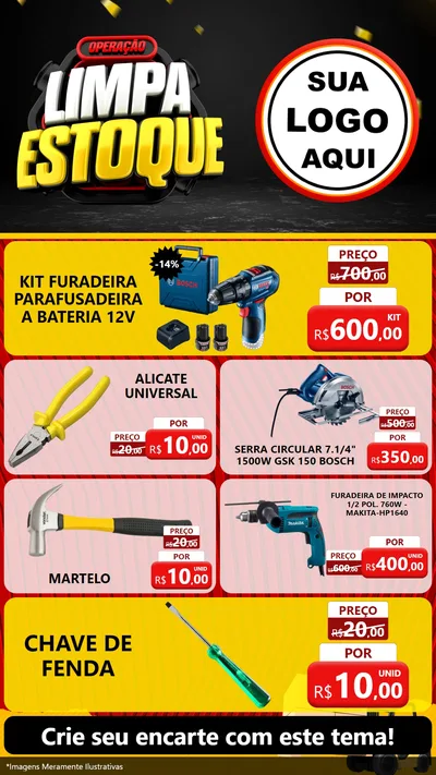 Modelo de TV para TV Vertical com o tema Operação Limpa Estoque para Maquinas e Ferramentas