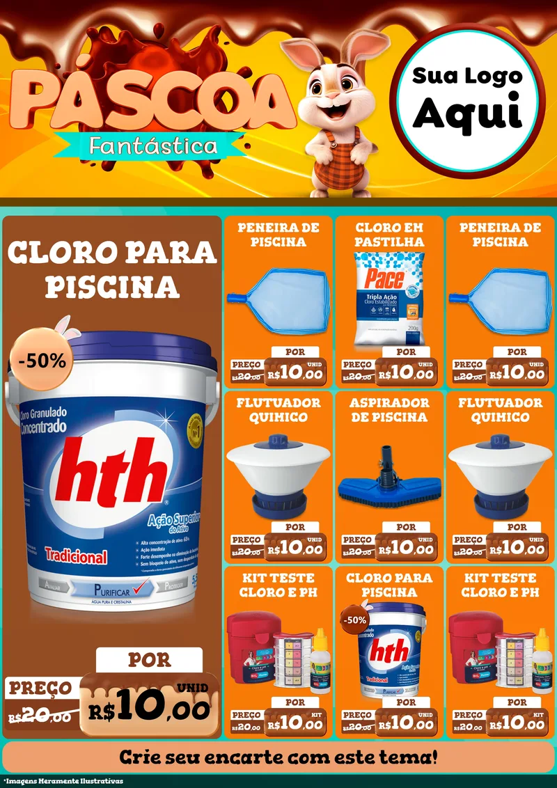 Modelo de Encarte para Encarte A4 Vertical com o tema Páscoa Fantástica para Produtos para Piscina