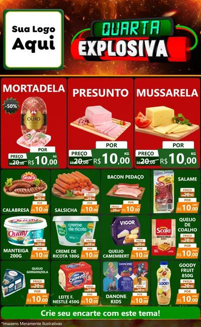 Modelo de Encarte para Encarte Grande com o tema Quarta Explosiva para Frios e Laticínios