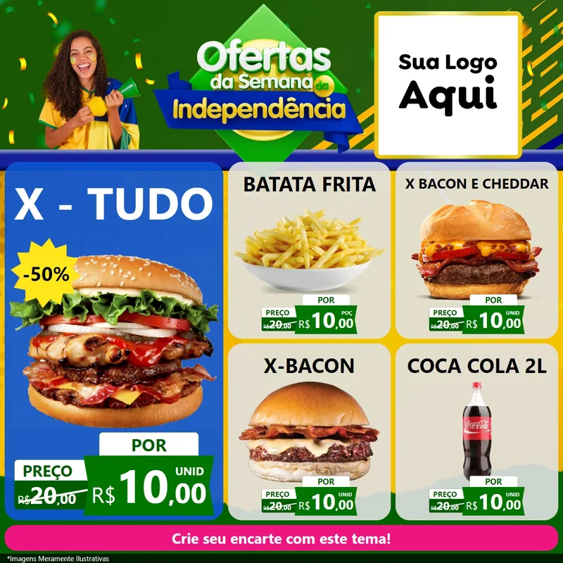 Modelo de Rede Social para Feed Facebook com o tema Ofertas da Semana da Independência para Hamburgueria