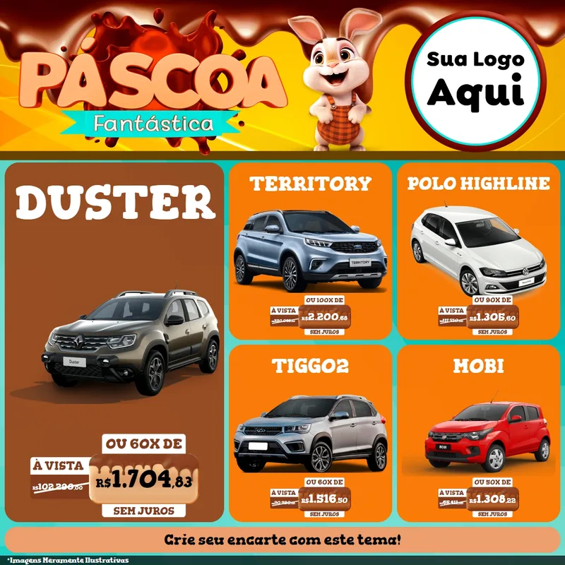 Modelo de Rede Social para Feed Facebook com o tema Páscoa Fantástica para Concessionaria de Carros
