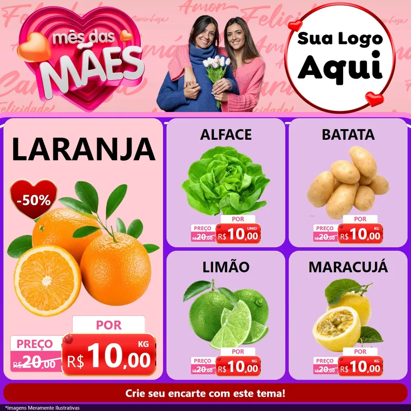 Modelo de Rede Social para Feed Facebook com o tema Mês Das Mães para Hortifrúti