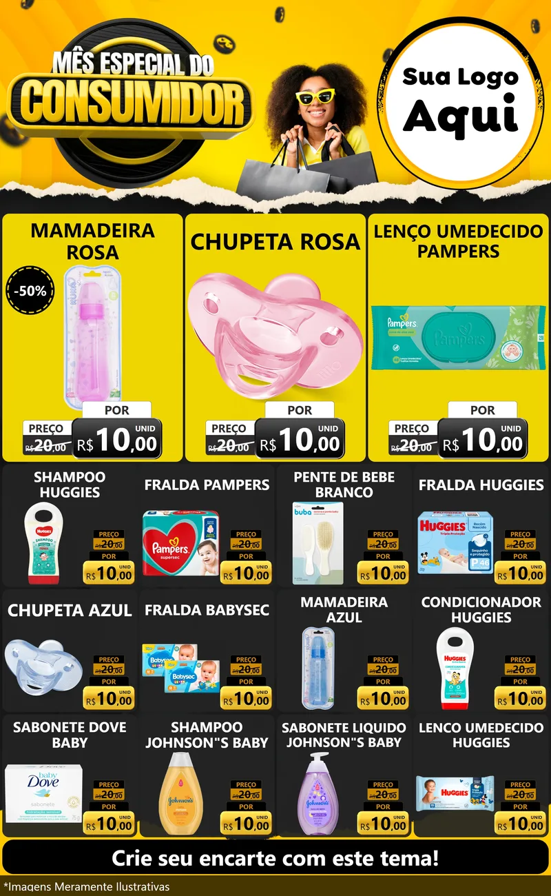Modelo de Encarte para Encarte Grande com o tema Mês Especial do Consumidor para Bebês