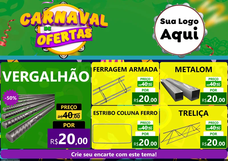 Modelo de Encarte para Encarte A4 Horizontal com o tema Carnaval de Ofertas para Ferragens