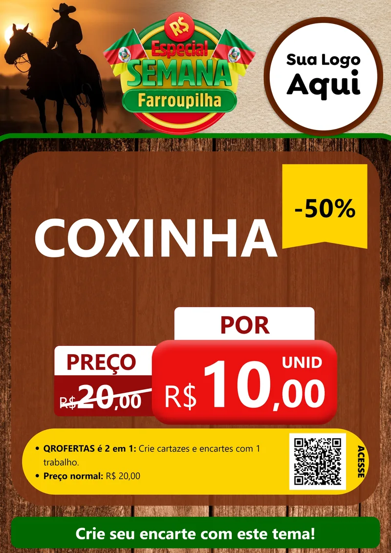 Modelo de Cartaz para Cartaz A4 Vertical com o tema Especial Semana Farroupilha para Salgadaria