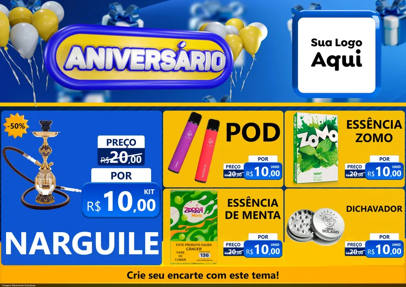 Modelo de Encarte para Encarte A4 Horizontal com o tema Aniversário para Tabacaria
