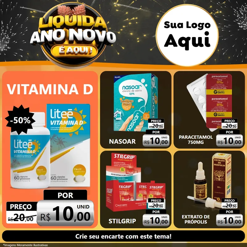 Modelo de Rede Social para Feed Facebook com o tema Liquida Ano Novo É Aqui! para Farmácia