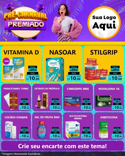 Modelo de Rede Social para Feed Instagram com o tema Pré-Carnaval Premiado para Farmácia