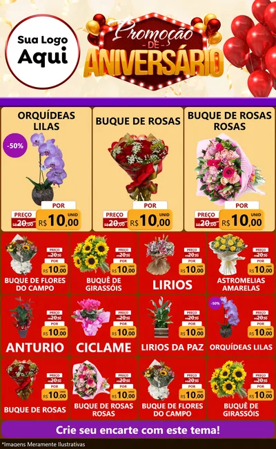 Modelo de Encarte para Encarte Grande com o tema Promoção de Aniversário para Floricultura e jardim