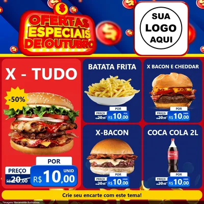 Modelo de Rede Social para Feed Facebook com o tema Ofertas Especiais de Outubro para Hamburgueria