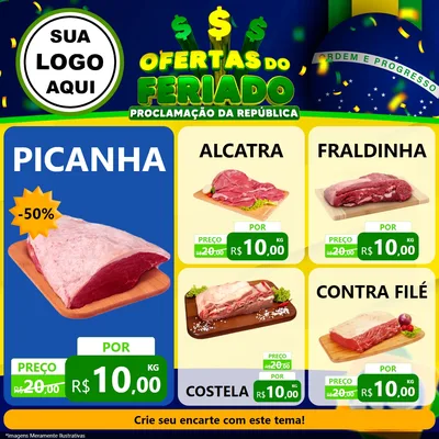 Modelo de Rede Social para Feed Facebook com o tema Ofertas do Feriado - Proclamação da República para Açougue