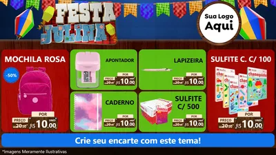 Modelo de TV para TV Horizontal com o tema Festa Julina para Papelaria