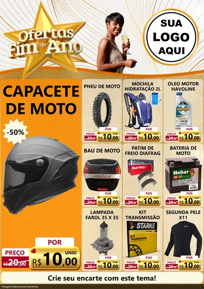Modelo de Encarte para Encarte A4 Vertical com o tema Ofertas Fim de Ano para Moto peças