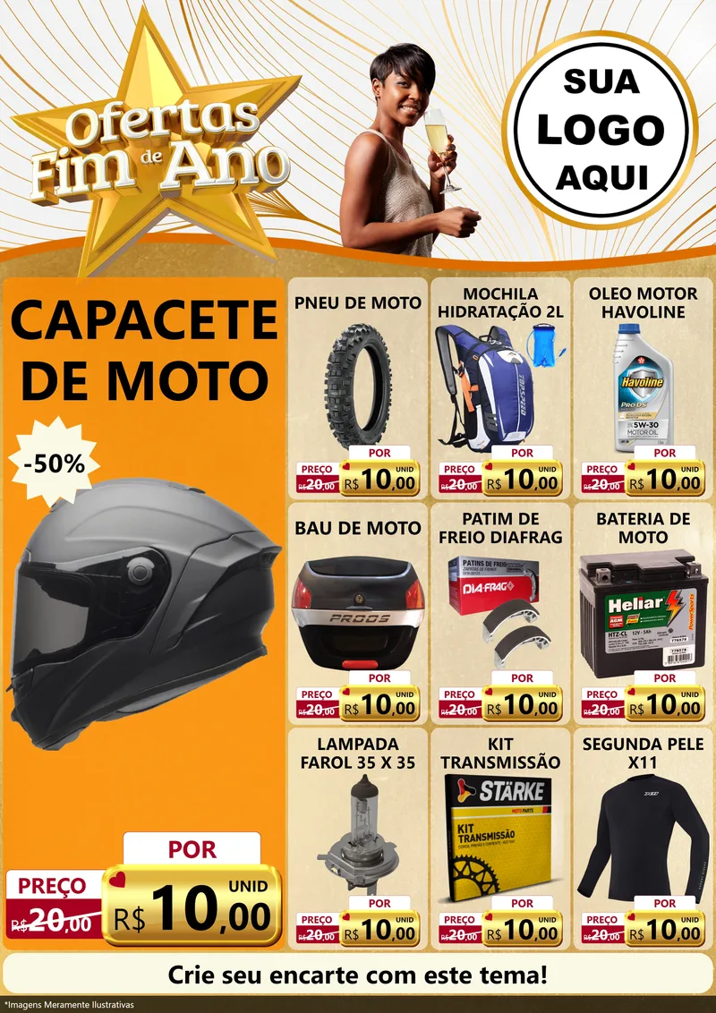 Modelo de Encarte para Encarte A4 Vertical com o tema Ofertas Fim de Ano para Moto peças