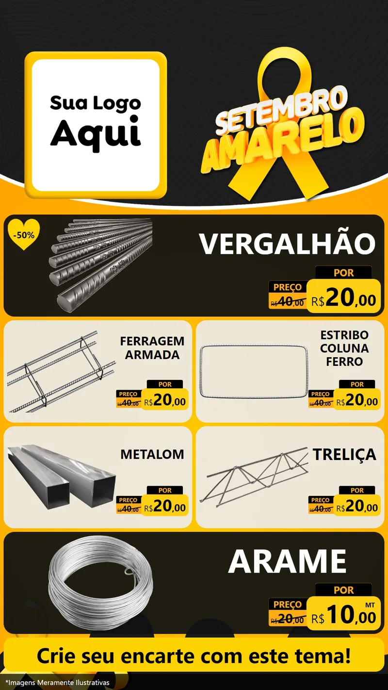 Modelo de TV para TV Vertical com o tema Setembro Amarelo para Ferragens