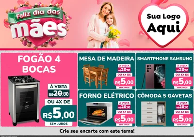 Modelo de Encarte para Encarte A4 Horizontal com o tema Feliz Dia das Mães para Móveis e Eletro