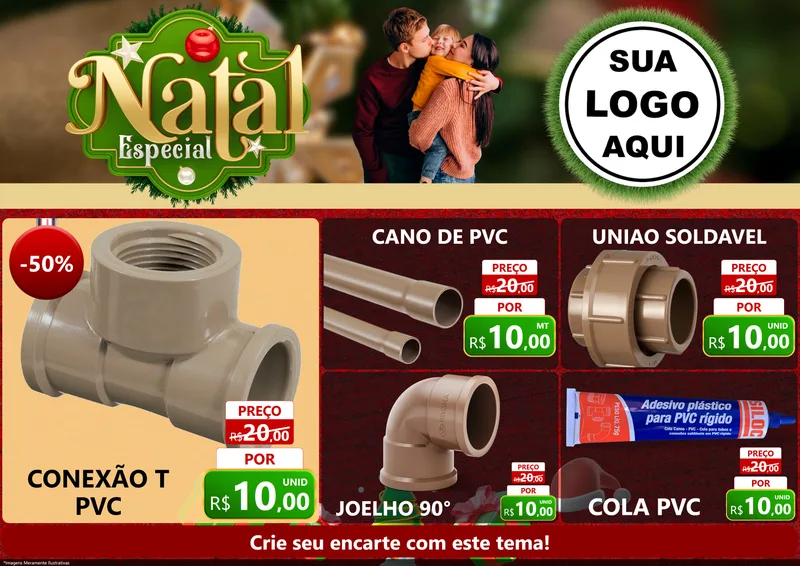 Modelo de Encarte para Encarte A4 Horizontal com o tema Natal Especial para Tubos e conexões