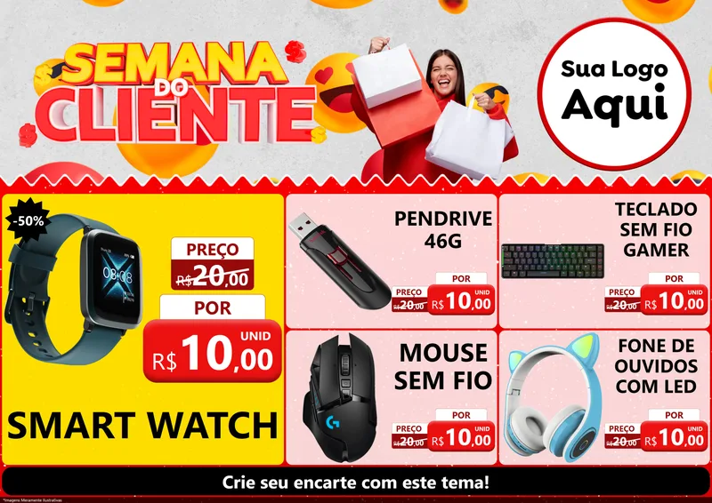 Modelo de Encarte para Encarte A4 Horizontal com o tema Semana do Cliente para Informática