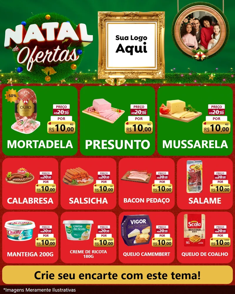 Modelo de Rede Social para Feed Instagram com o tema Natal de Ofertas para Frios e Laticínios