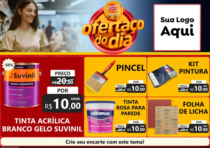 Modelo de Encarte para Encarte A4 Horizontal com o tema Ofertaço Do Dia para Tintas e Ferramentas