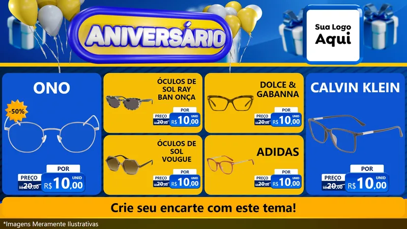 Modelo de TV para TV Horizontal com o tema Aniversário para Óticas