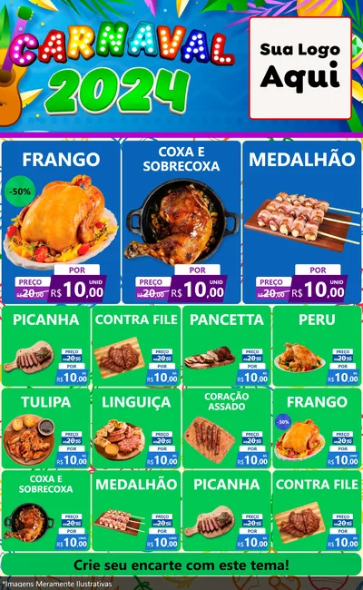 Modelo de Encarte para Encarte Grande com o tema Carnaval 2027 para Assados