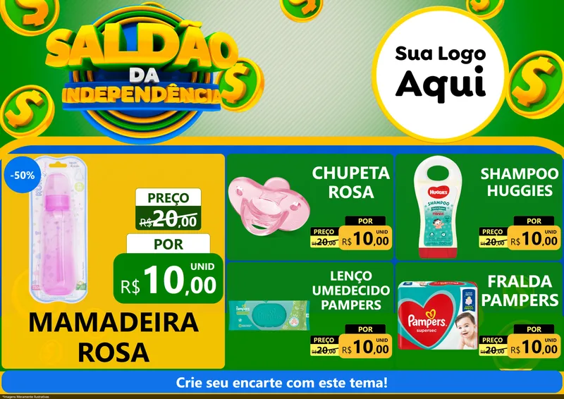 Modelo de Encarte para Encarte A4 Horizontal com o tema Saldão da Indepêndencia para Bebês