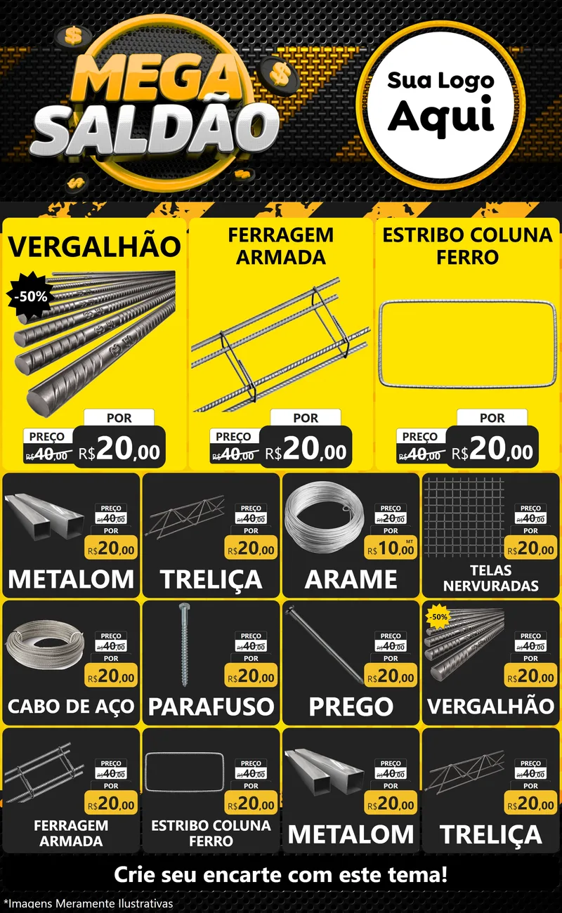 Modelo de Encarte para Encarte Grande com o tema Mega Saldão para Ferragens