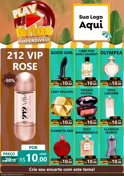 Modelo de Encarte para Encarte A4 Vertical com o tema Play Nas Férias Imperdível para Perfumes