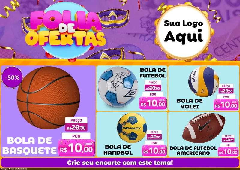 Modelo de Encarte para Encarte A4 Horizontal com o tema Folia de Ofertas para Artigos Esportivos
