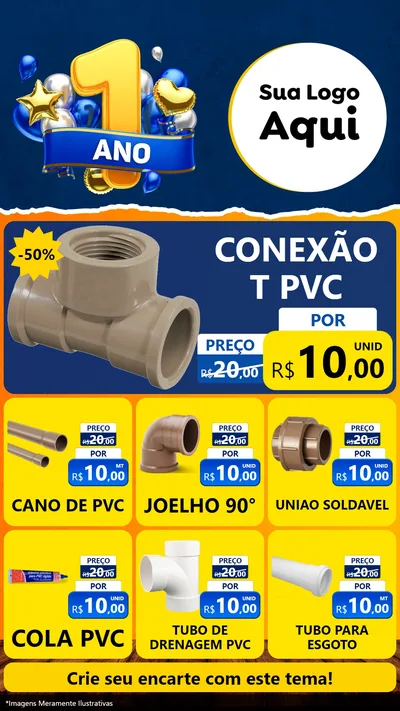 Modelo de Rede Social para Stories com o tema Um Ano de Aniversário para Tubos e conexões