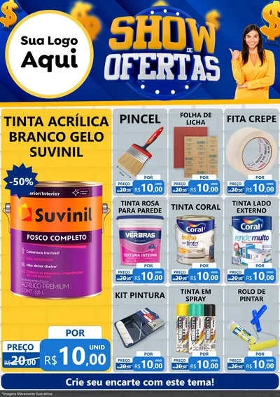 Modelo de Encarte para Encarte A4 Vertical com o tema Show de Ofertas para Tintas e Ferramentas