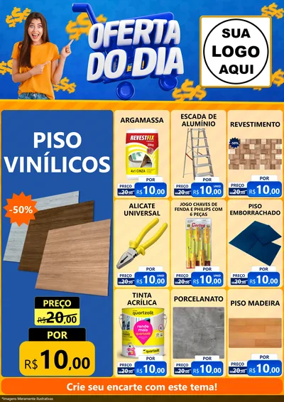 Modelo de Encarte para Encarte A4 Vertical com o tema Oferta do Dia para Material para Construção