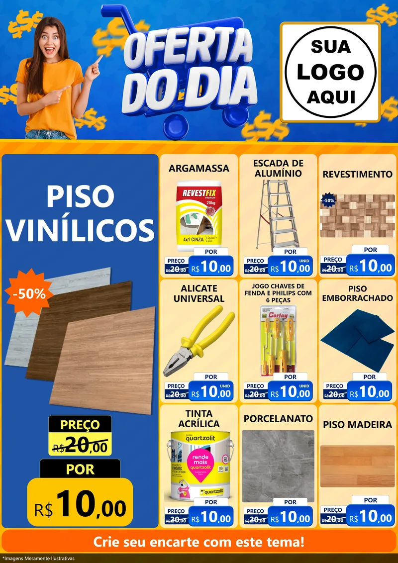 Modelo de Encarte para Encarte A4 Vertical com o tema Oferta do Dia para Material para Construção