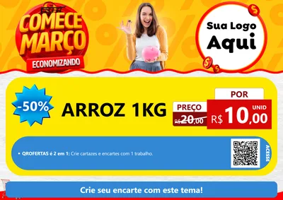 Modelo de Cartaz para Cartaz A4 Horizontal com o tema Comece Março Economizando para Supermercado