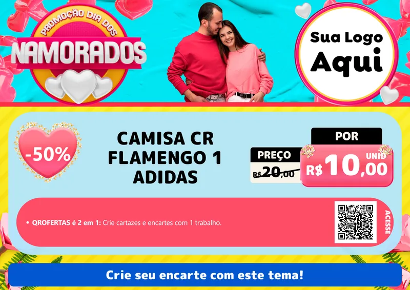 Modelo de Cartaz para Cartaz A4 Horizontal com o tema Promoção Dia dos Namorados para Roupas e acessórios