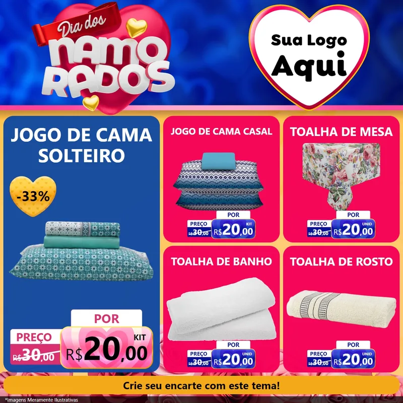 Modelo de Rede Social para Feed Facebook com o tema Dia dos namorados para Cama, Mesa e Banho