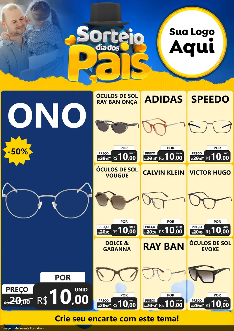 Modelo de Encarte para Encarte A4 Vertical com o tema Sorteio Dia Dos Pais para Óticas