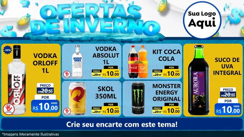 Modelo de TV para TV Horizontal com o tema Ofertas de Inverno para Distribuidora de bebidas