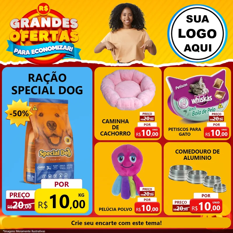 Modelo de Rede Social para Feed Facebook com o tema Grandes Ofertas Para Economizar! para Pet Shop