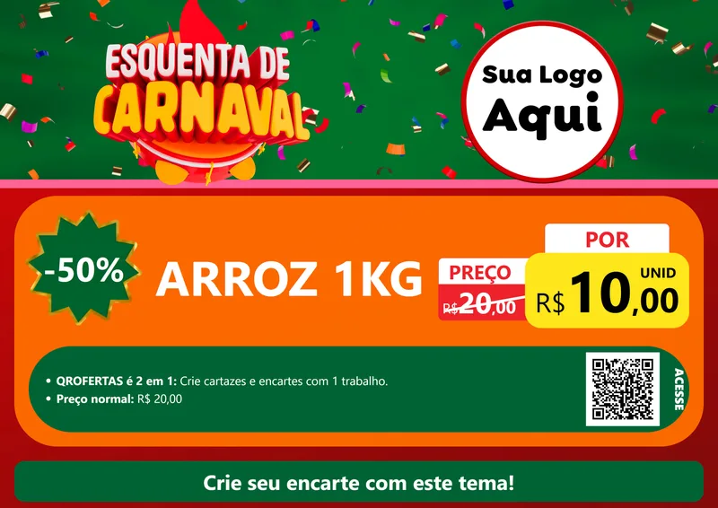 Modelo de Cartaz para Cartaz A4 Horizontal com o tema Esquenta de Carnaval para Supermercado