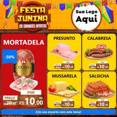 Modelo de Rede Social para Feed Facebook com o tema Festa Junina de Grandes Ofertas para Frios e Laticínios