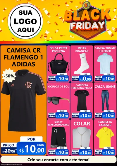 Modelo de Encarte para Encarte A4 Vertical com o tema Black Friday para Roupas e acessórios