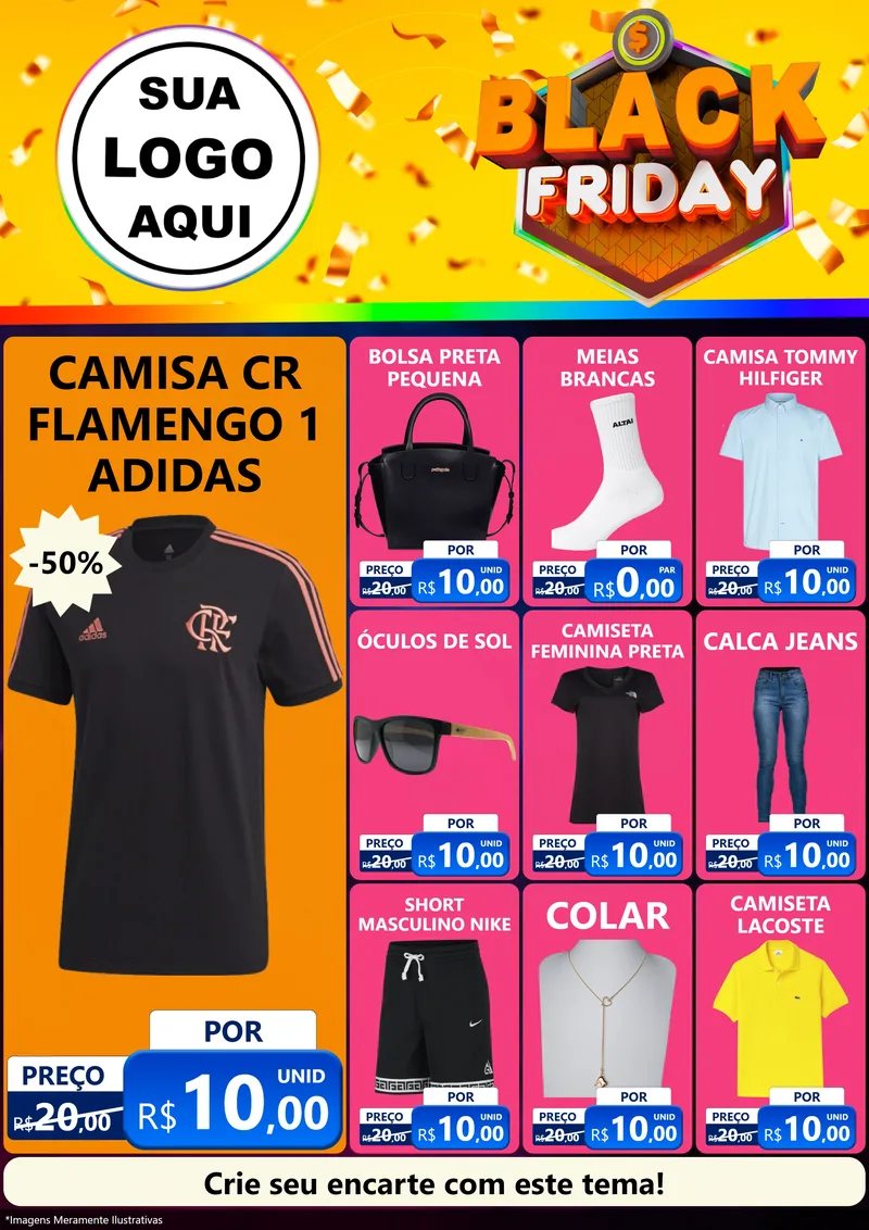 Modelo de Encarte para Encarte A4 Vertical com o tema Black Friday para Roupas e acessórios