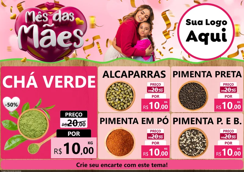 Modelo de Encarte para Encarte A4 Horizontal com o tema Mês das Mães para Produtos Naturais